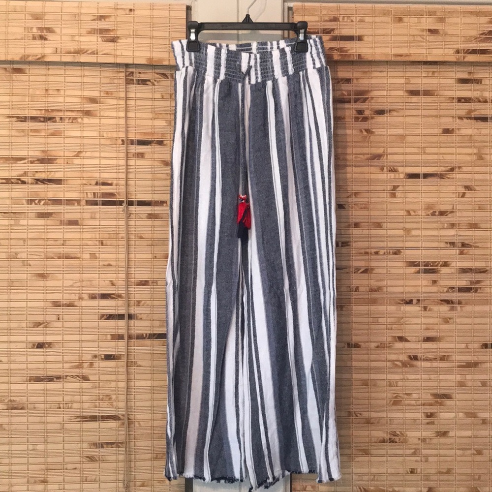blue and white striped beach pants